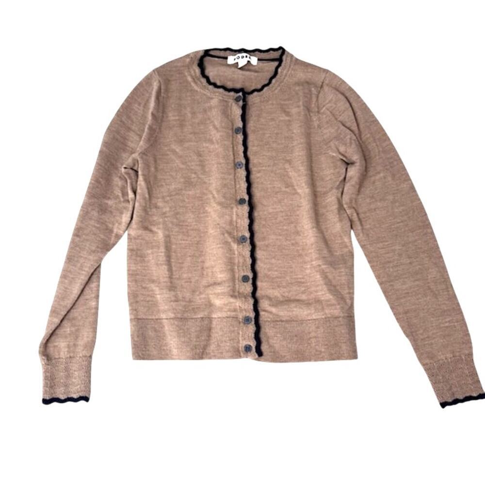EUC Boden Merino Wool Scalloped Cardigan Women's Size Small Beige Tan